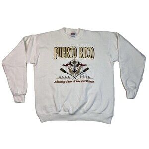 Vtg 90s Puerto Rico Hanes Activewear Crewneck Sweatshirt Adult M Souvenir White